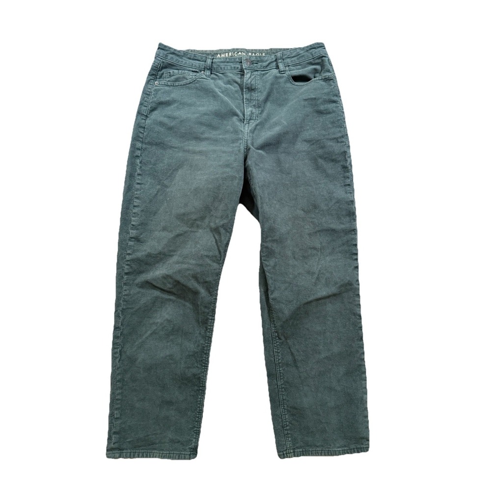American Eagle Jeans Womens 14 Green Corduroy Mom Straight Pants Carpenter